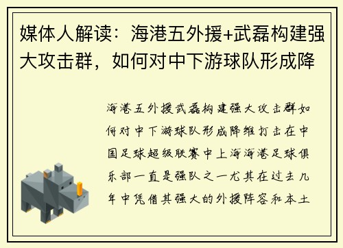 媒体人解读：海港五外援+武磊构建强大攻击群，如何对中下游球队形成降维打击
