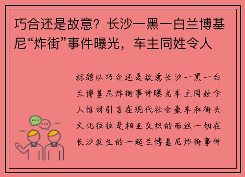 巧合还是故意？长沙一黑一白兰博基尼“炸街”事件曝光，车主同姓令人惊讶