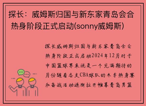 探长：威姆斯归国与新东家青岛会合 热身阶段正式启动(sonny威姆斯)
