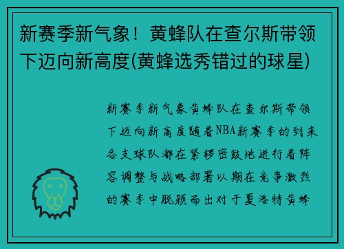 新赛季新气象！黄蜂队在查尔斯带领下迈向新高度(黄蜂选秀错过的球星)