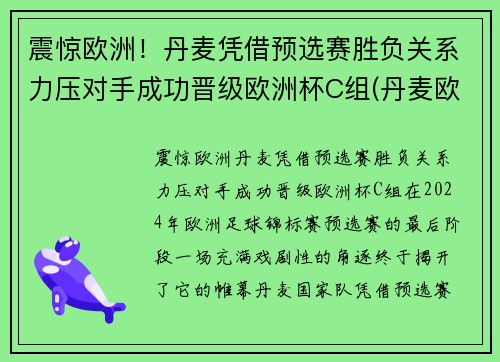 震惊欧洲！丹麦凭借预选赛胜负关系力压对手成功晋级欧洲杯C组(丹麦欧洲杯预选赛阵容)