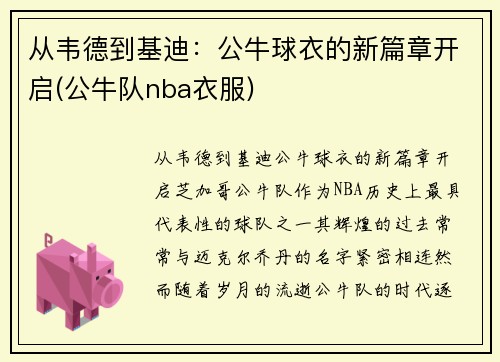 从韦德到基迪：公牛球衣的新篇章开启(公牛队nba衣服)