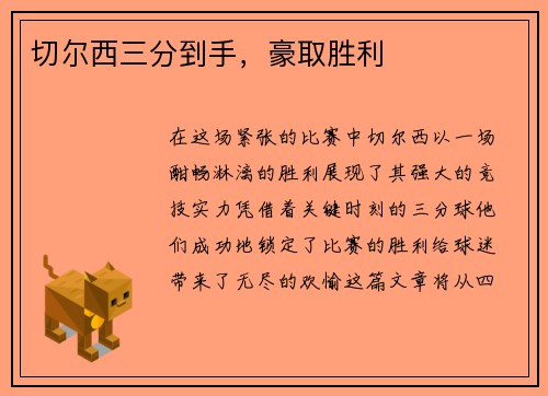切尔西三分到手，豪取胜利