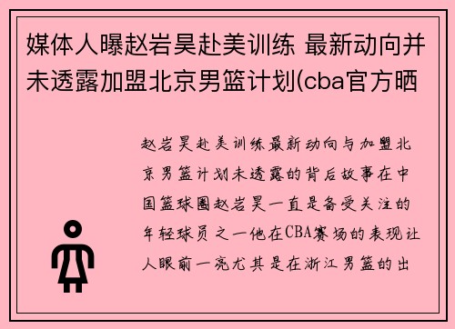 媒体人曝赵岩昊赴美训练 最新动向并未透露加盟北京男篮计划(cba官方晒赵岩昊数据对)